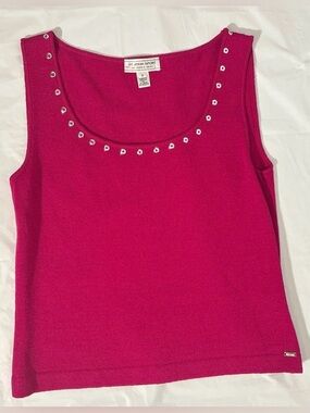 St John Sport Marie Gray Hot Pink Boucle Knit Sleeveless Shell Top Small luxury